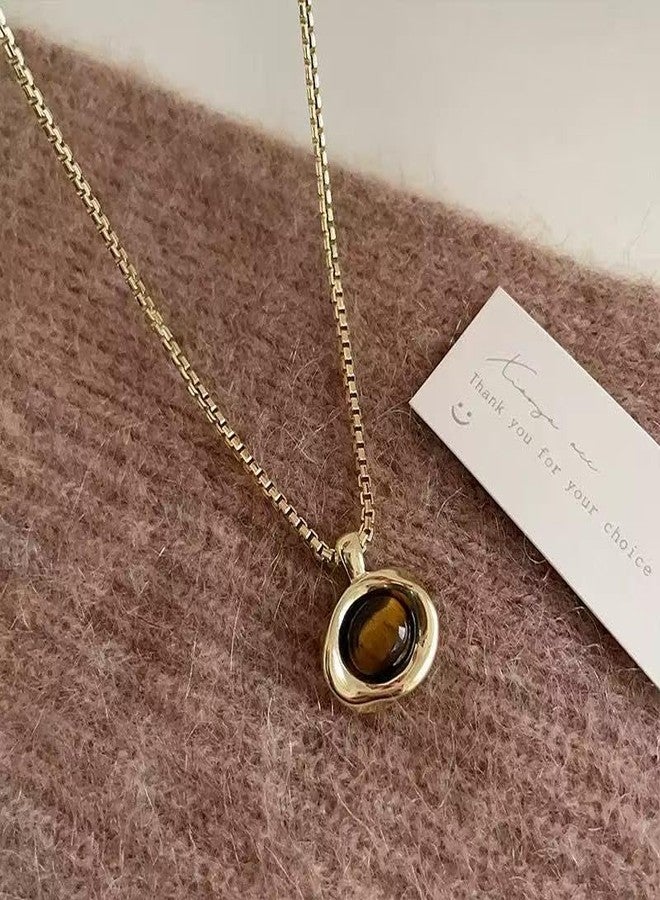Axepet Gold Tigers Eye Stone Necklace Earrings Set Chunky Gemstone Pendent Dangle Necklace Prom Fashion Jewelry Gifts - Image 5